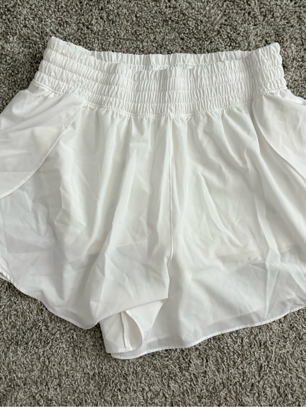 Women's White Athletic Shorts with Smocked Waistband
